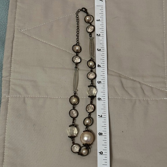 Faux Pearl & Clear Bead Several Sizes Necklace w/Dark Brown Chain Vintage - Picture 7 of 9